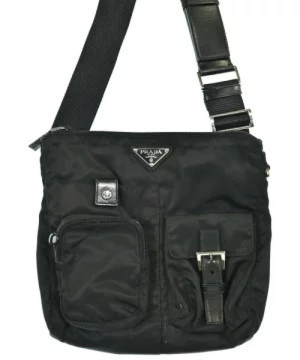 Prada black Tessuto asymmetrical crossbody bag front utility pockets